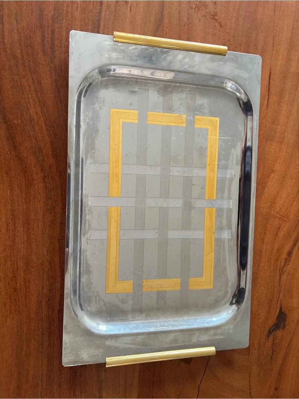 Mid century modern Silver Vanity Tray with inlaid Gold Accents stunning piece